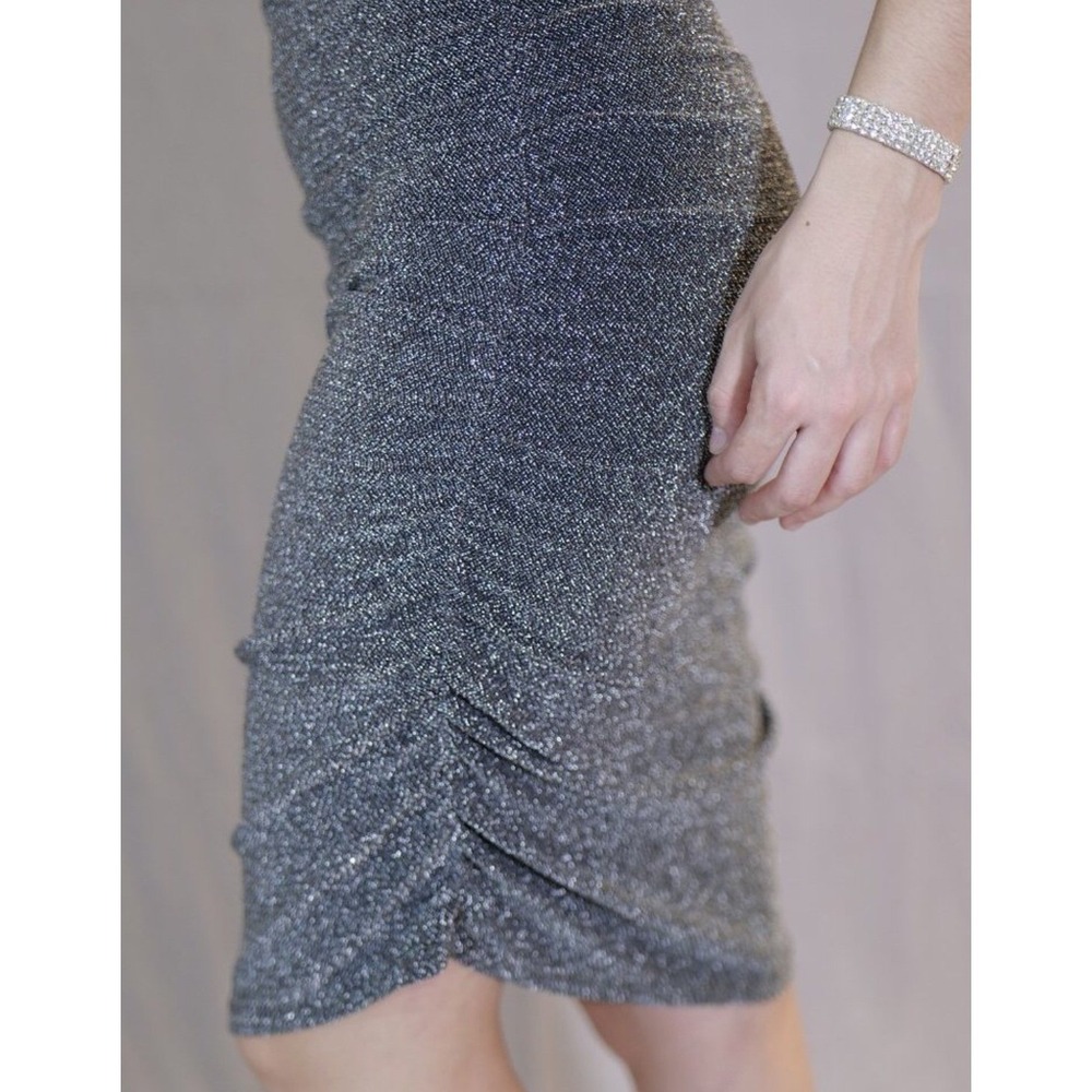 Sparkly Gray Spaghetti Strap Bodycon Dress Ruched Cocktail Party Glam size S - Picture 5 of 9